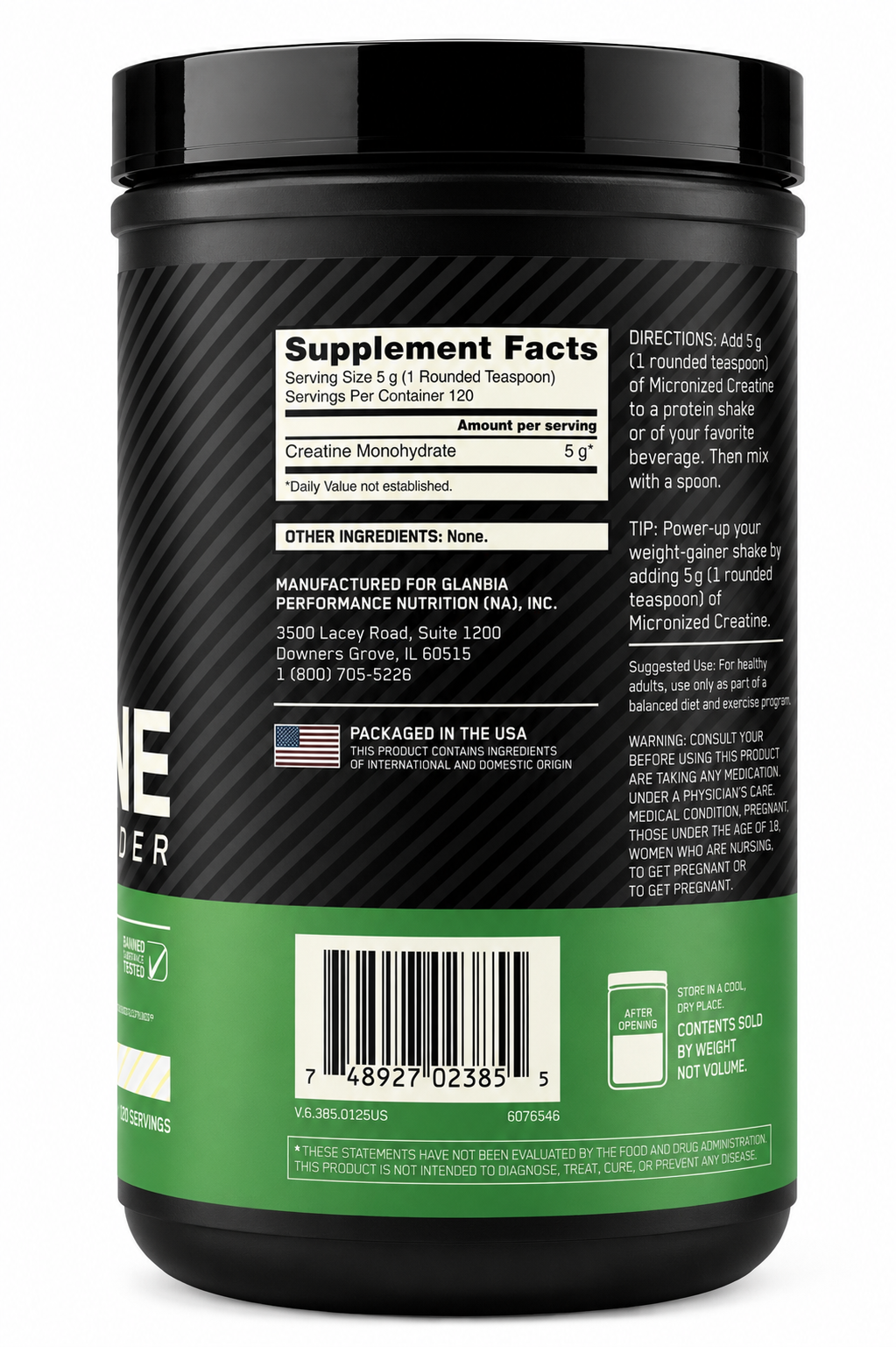 Tabla nutricional de Creatina Monohidratda 600gr (ON)