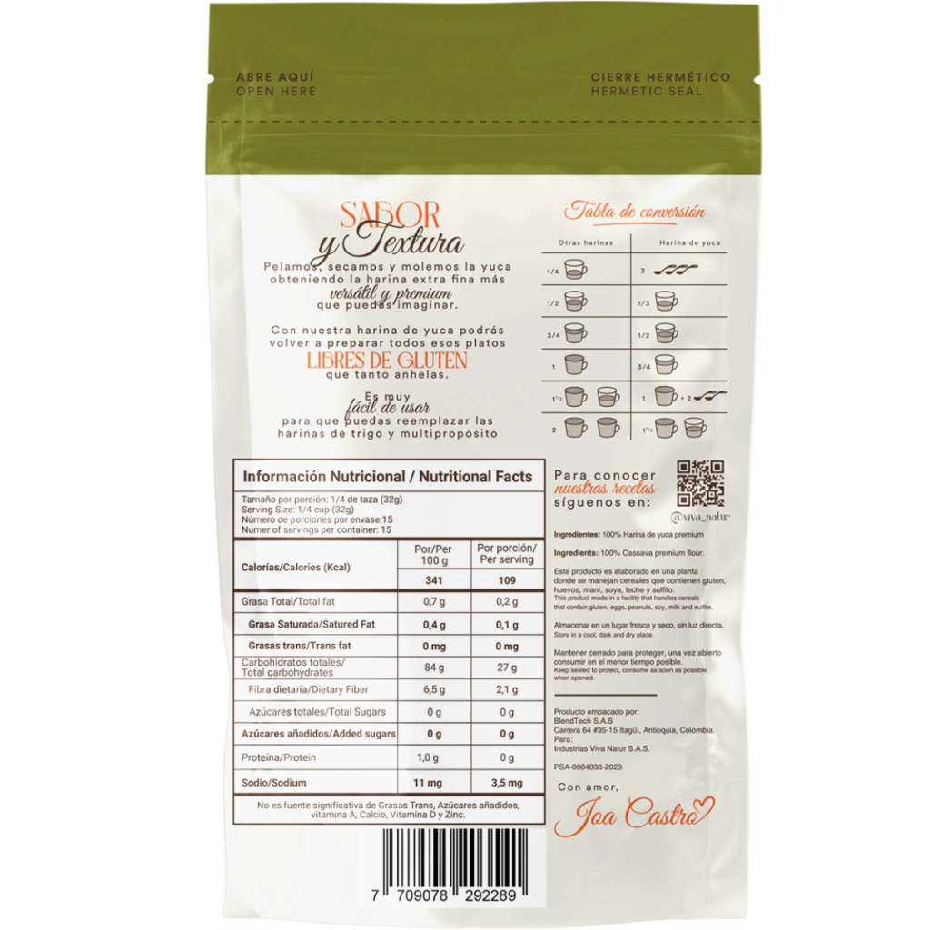 Harina de Yuca Premium 480gr (VIVA NATUR)