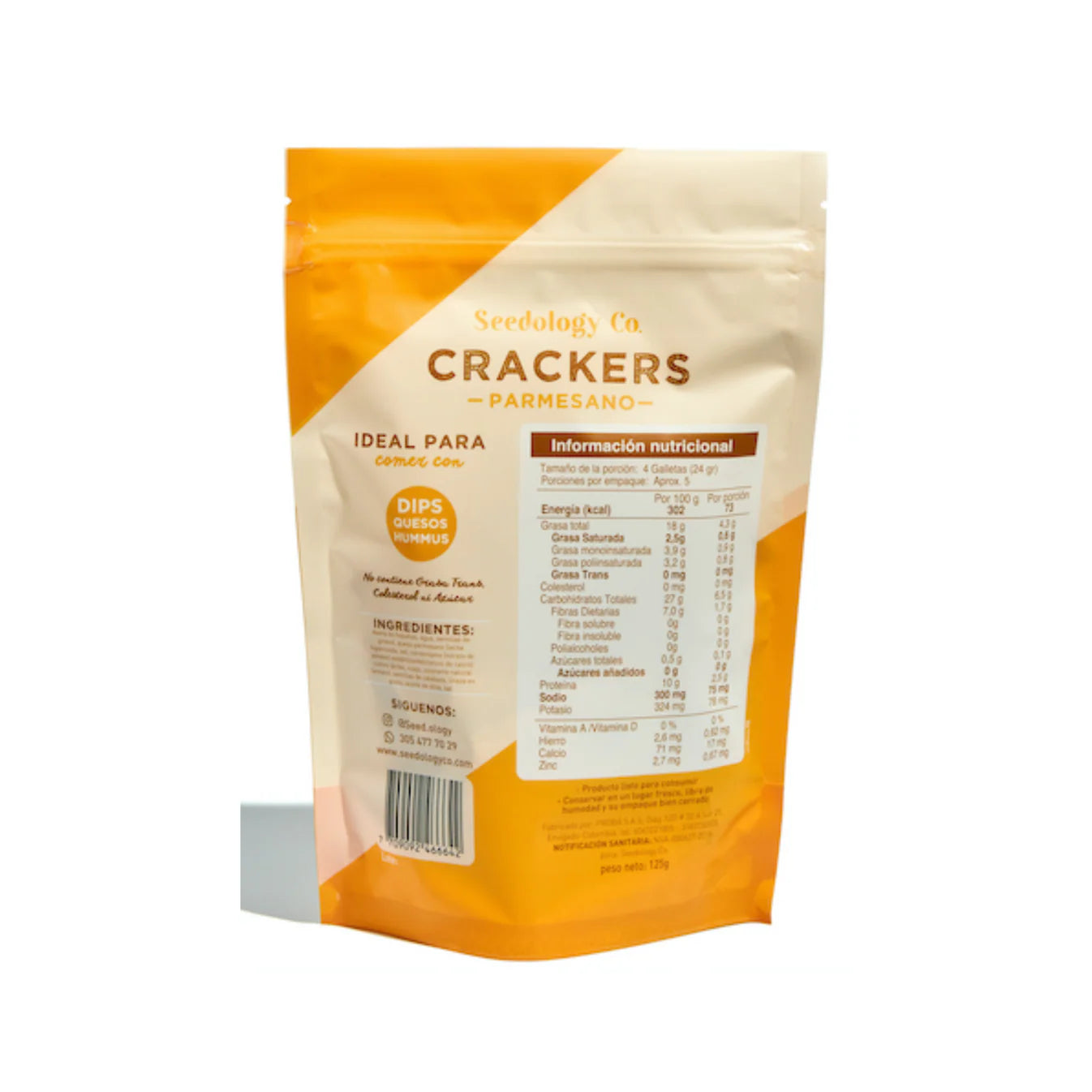 Tabla nutricional de Crackers Parmesano (SEEDOLOGY) 125gr