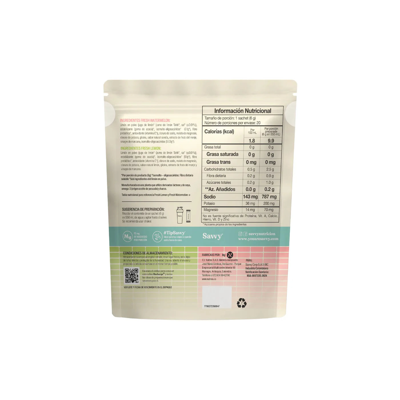 Tabla nutricional de Recharge x 20 sticks (SAVVY) surtidos