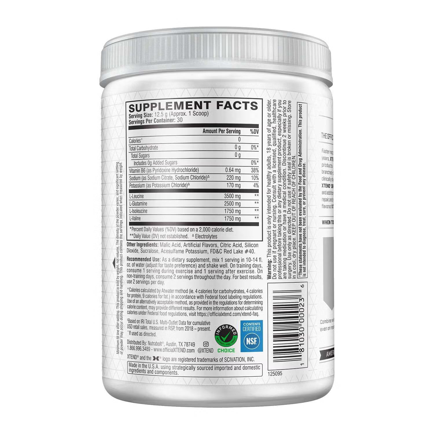 Tabla nutricional de Xtend Bcaa 30 Servi. Watermelon