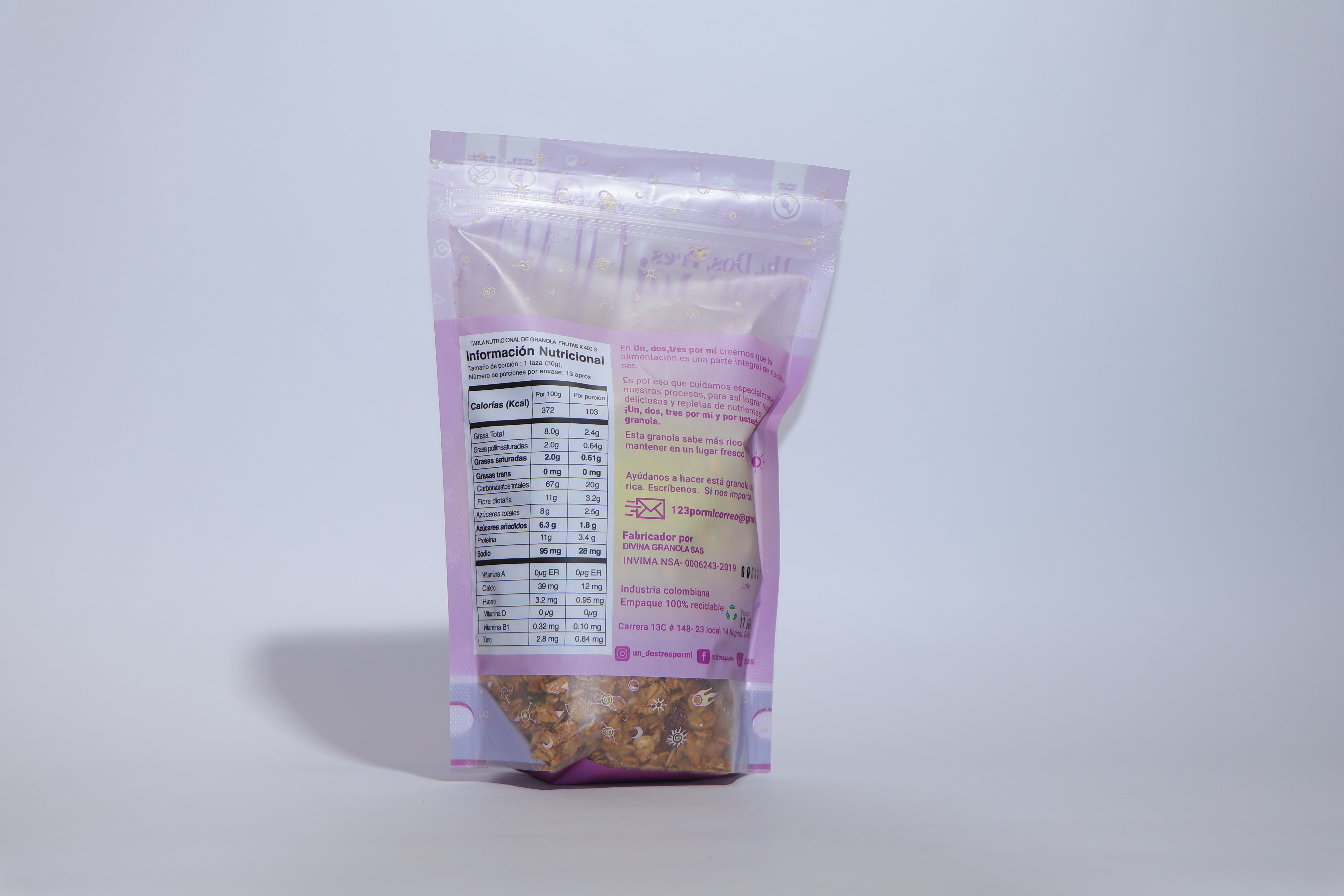 Granola Avena y Nueces 400gr (UNDOSTRES POR MI) Frutas