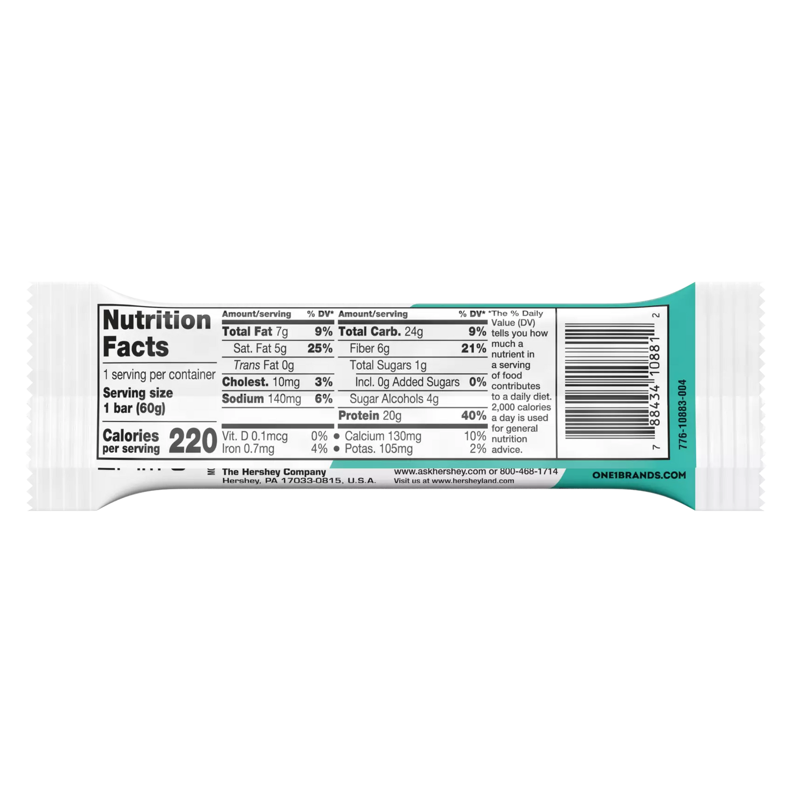 Tabla nutricional de Barra Proteína 60gr (ONE) Chocolate Chip Cookie Dougth