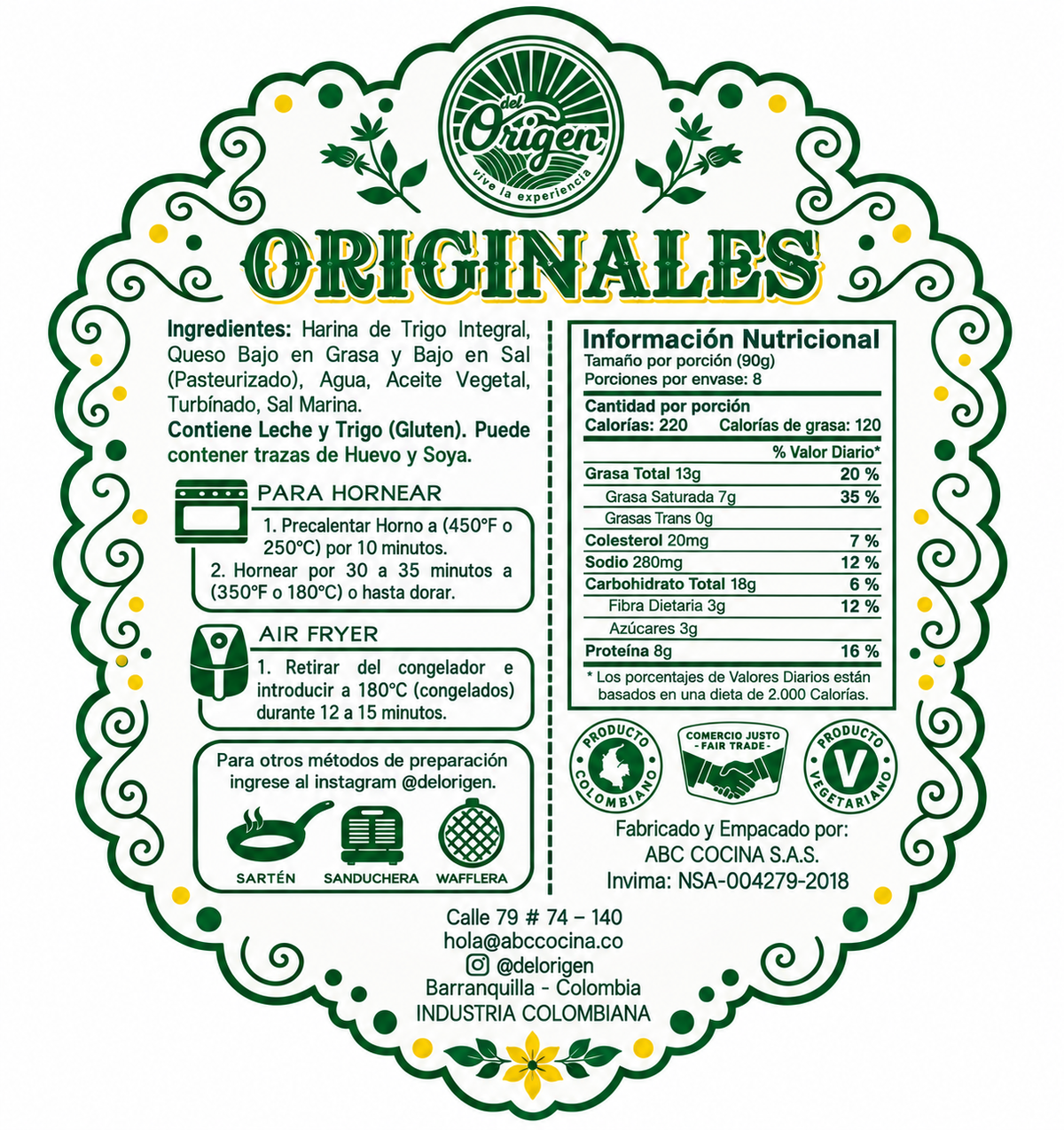 Tabla nutricional de Deditos 8un (DEL ORIGEN) Queso Originales