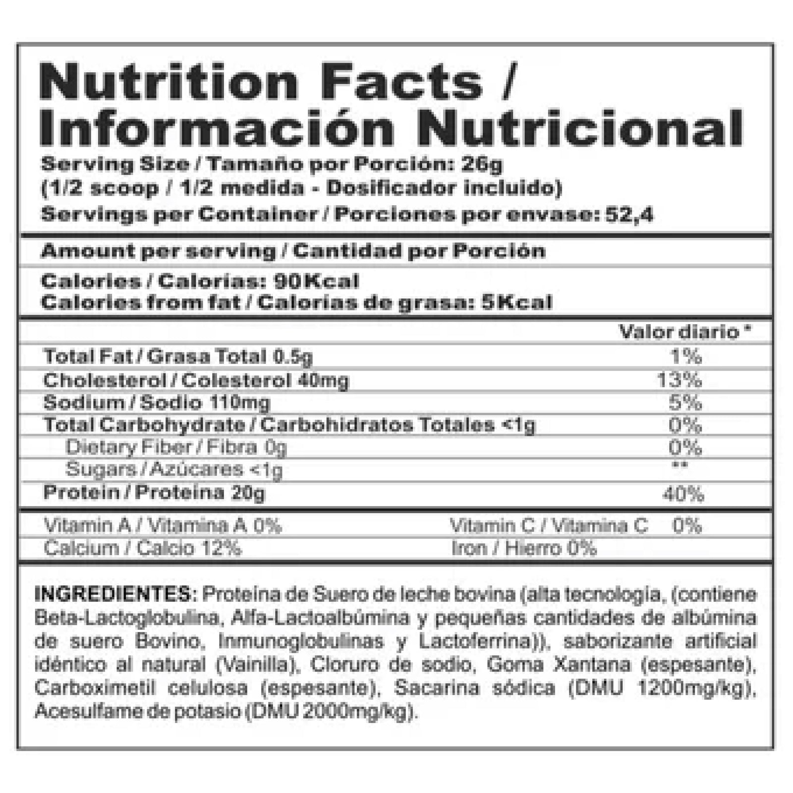 Tabla nutricional de BI PRO Classic 3Lb (NUTRAMERICAN) Cookies & Cream