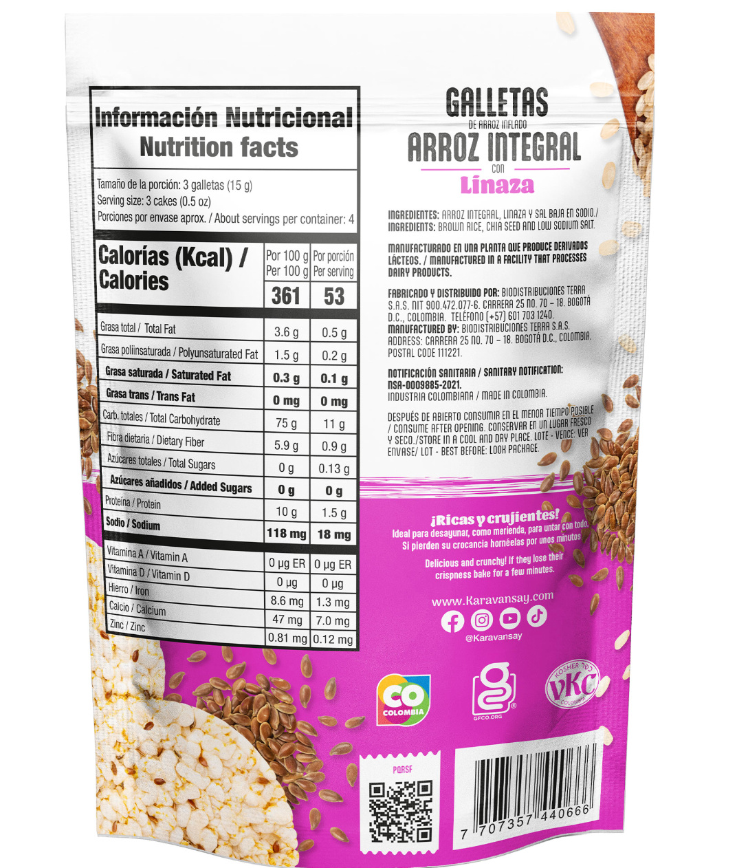 Tabla nutricional de Galleta Arroz 60gr (KARAVANSAY) Linaza