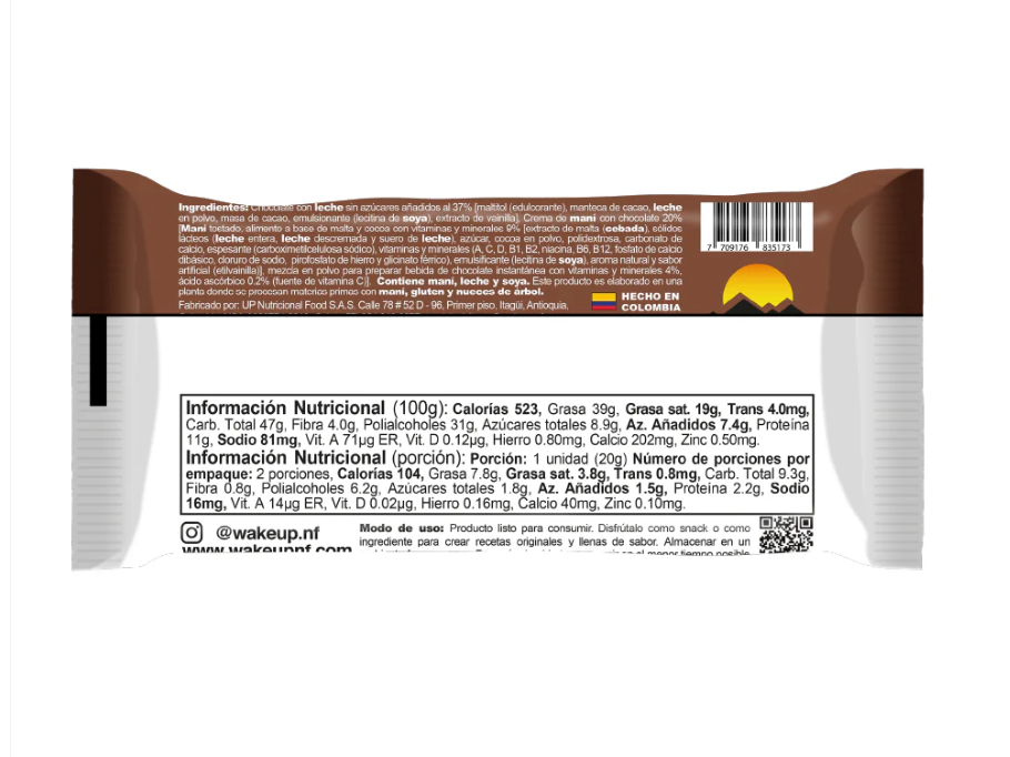 Tabla nutricional de Choco Up 40gr (WAKEUP) Chocolate