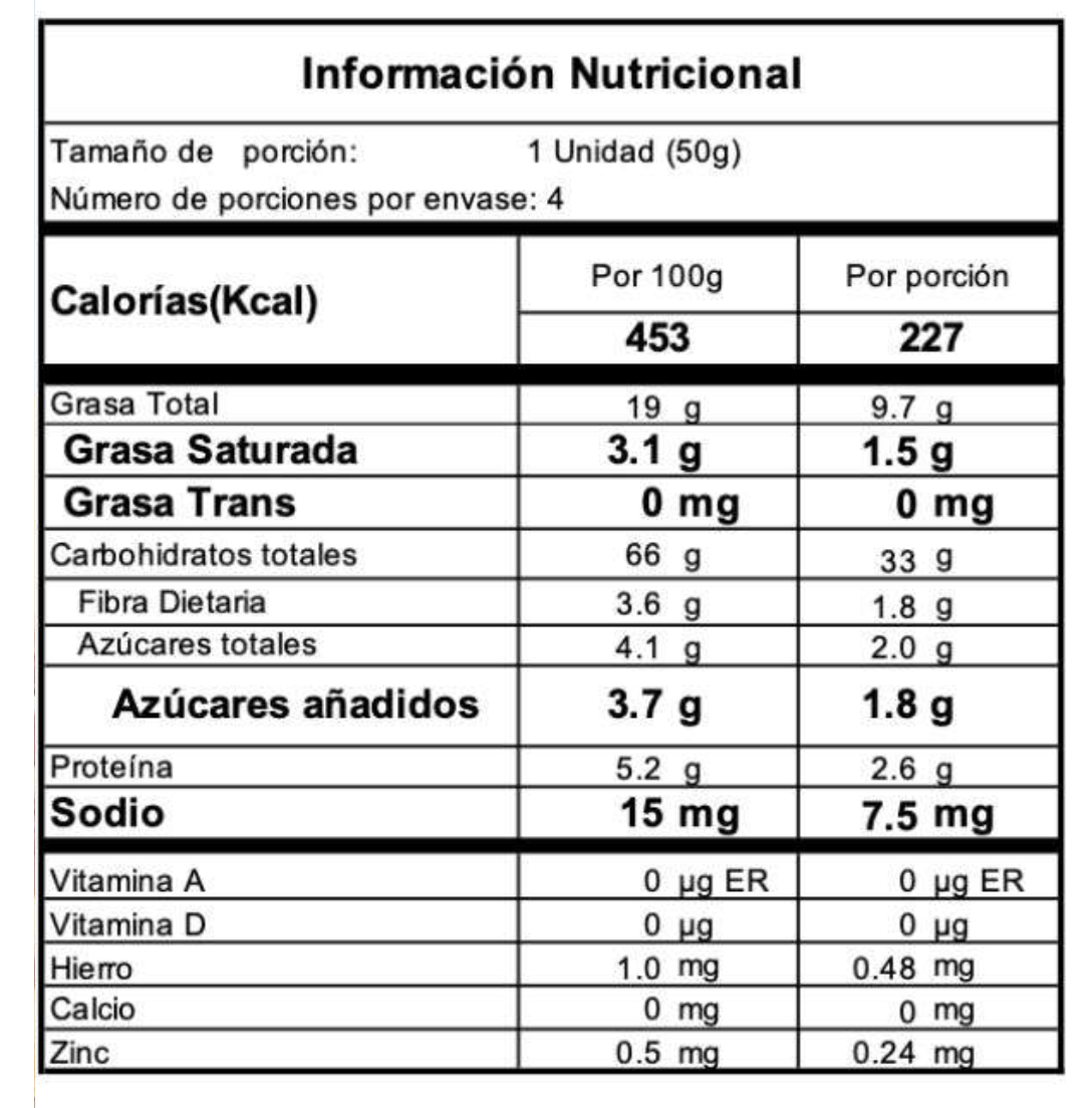 Tabla nutricional de Keksi Chips (REBORN)