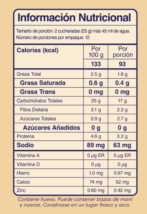 Tabla nutricional de Mezcla de Pancakes y Waffles 300gr (WHY NOT) Banano