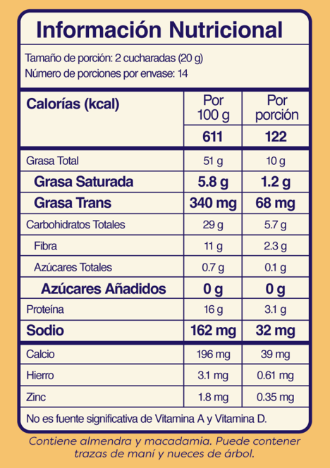 Tabla nutricional de Esparcible de Almendras 200gr (WHY NOT) Cinnamon Roll