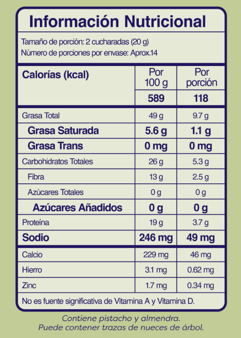 Tabla nutricional de Esparcible Pistacho (WHY NOT) 284gr