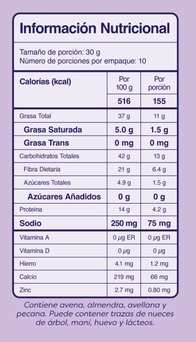Tabla nutricional de Granola Cocoa Fudge Cake 300g (WHY NOT)