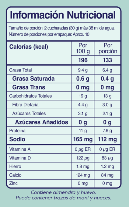 Tabla nutricional de Mezcla Pancakes y Waffles de almendras 285gr (WHY NOT) Vainilla
