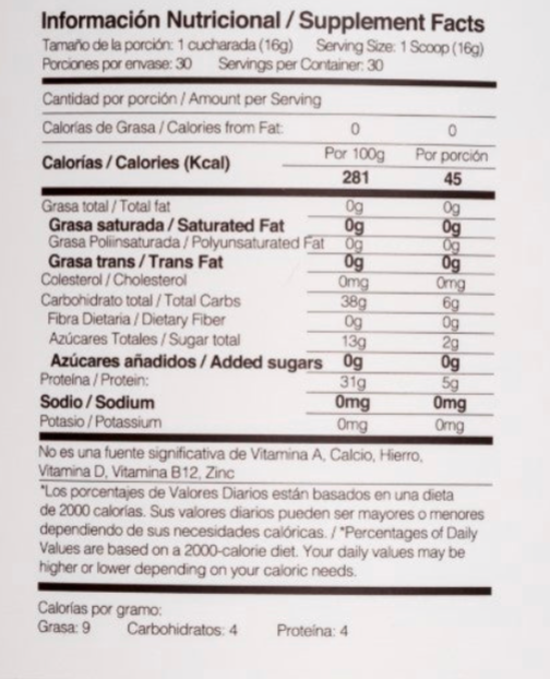 Tabla nutricional de BCCA´S (PWRLAB) 480gr Aminoacidos sandia