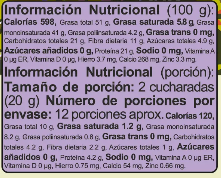 Tabla nutricional de Crema Almendra 230gr (NUTTI) Natural