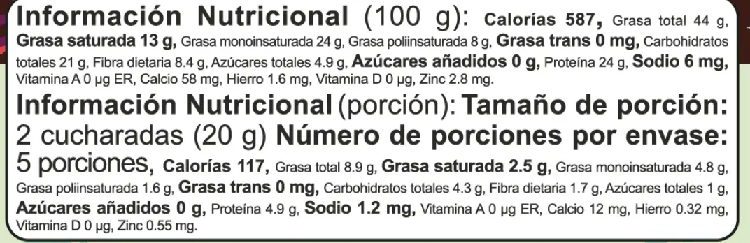 Tabla nutricional de Flexible Crema de Mani 100 gr (NUTTI)