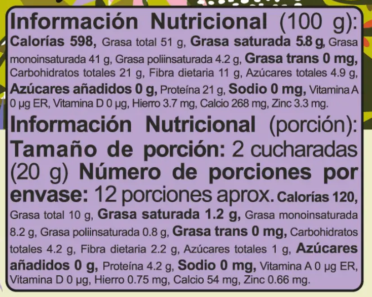 Tabla nutricional de Flexible Crema de Almendra 100 gr (NUTTI)