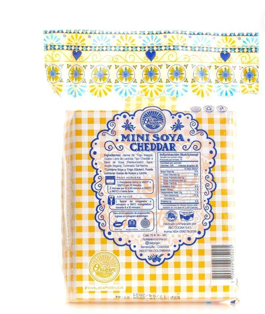 Tabla nutricional de Deditos Integrales 10un (DEL ORIGEN) Mini Soya Cheddar 550gr