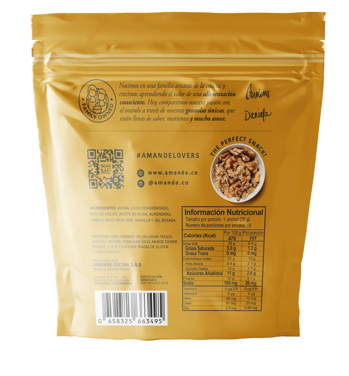 Tabla nutricional de Granola Coco-Vainilla 300gr (AMANDE)