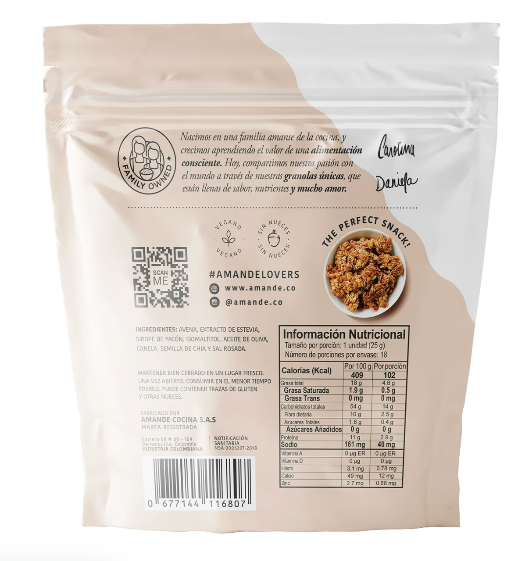 Tabla nutricional de Granola Vegana 300gr (AMANDE) Naked
