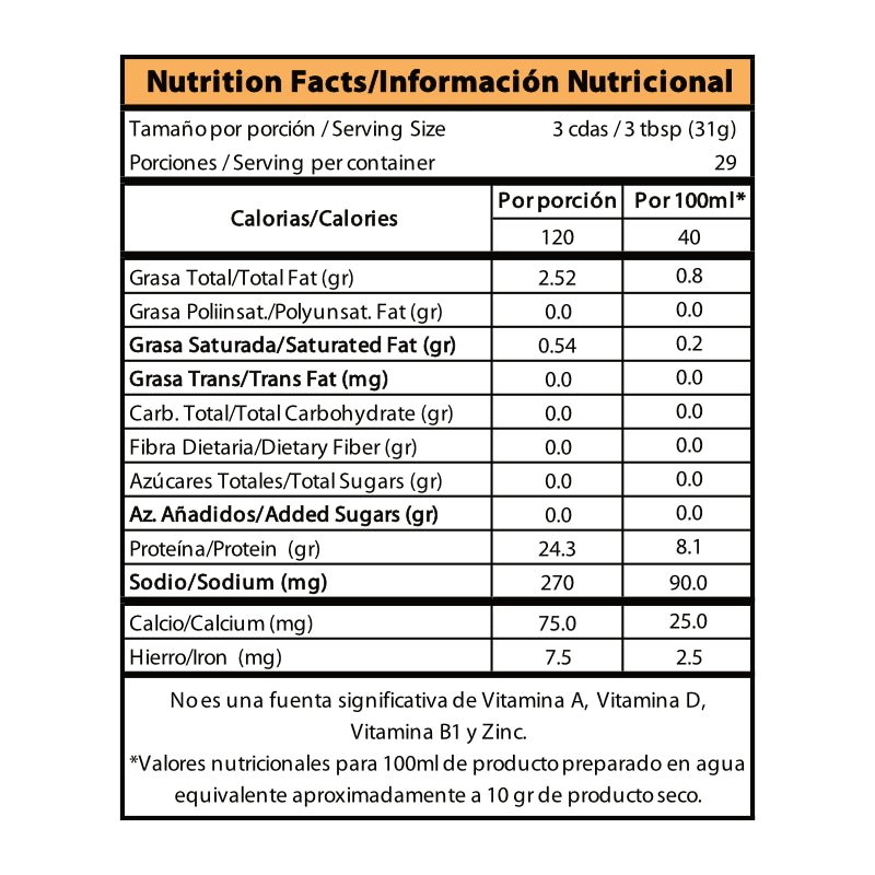 Tabla nutricional de Pea Protein Isolate 907gr (HERBIVORE) Caramelo