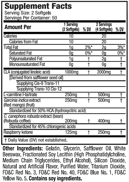 Tabla nutricional de Hydroxycut Hardcore 100 cap (MUSCLETECH)
