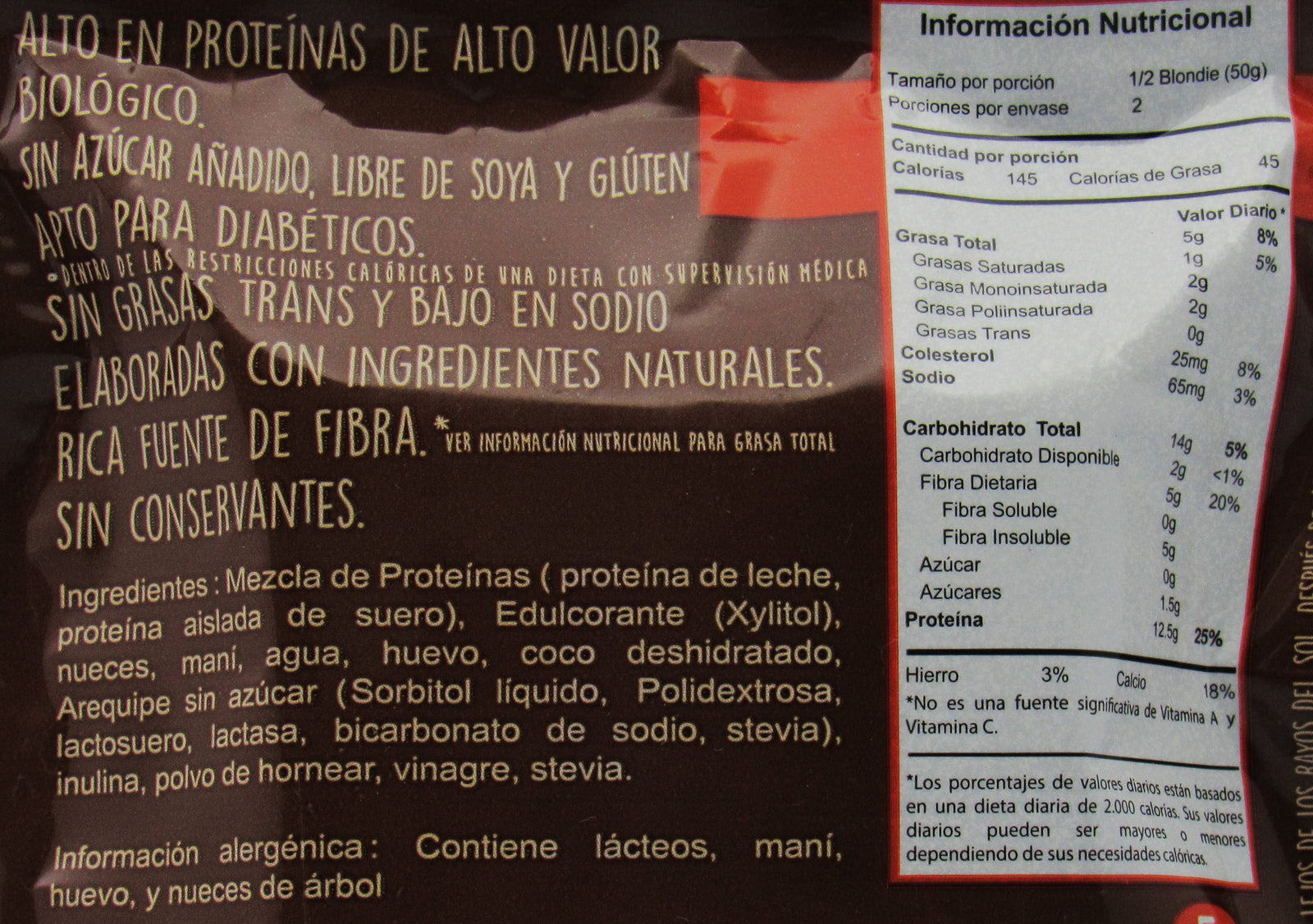 Tabla nutricional de Blondie 100gr (ELEMENTAL) Delirious Caramel