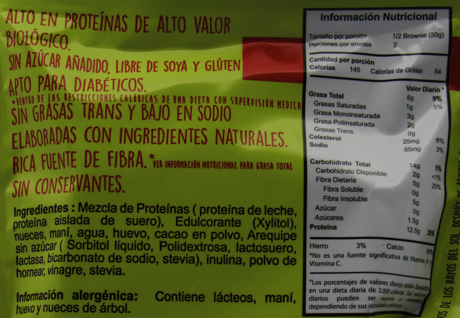 Tabla nutricional de Brownie 100gr (ELEMENTAL) Mad Caramel