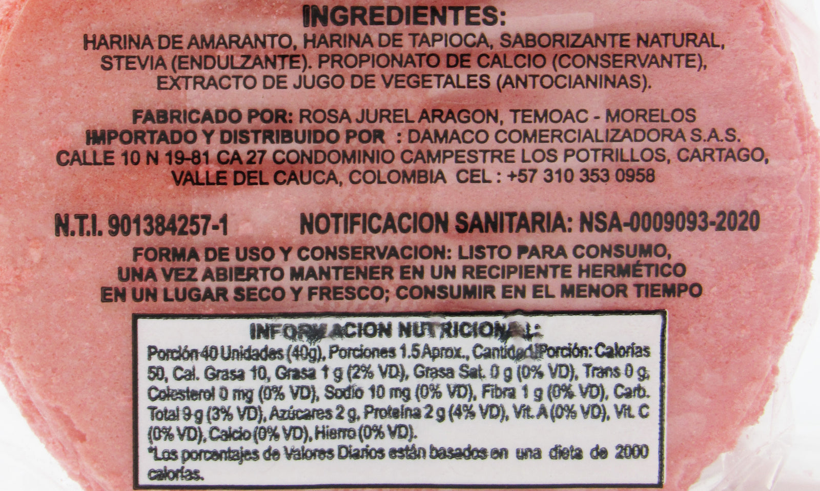 Tabla nutricional de Oblea 60gr (KALAN) Frutos Rojos