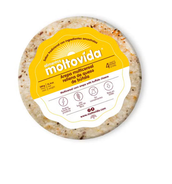 Arepa 400gr x 4 unds (MOLTOVIDA) Multicereal + Queso Bufala
