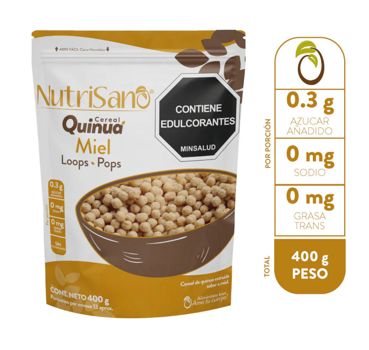 Cereal Quinoa 400gr (NUTRISANO) Miel Pop