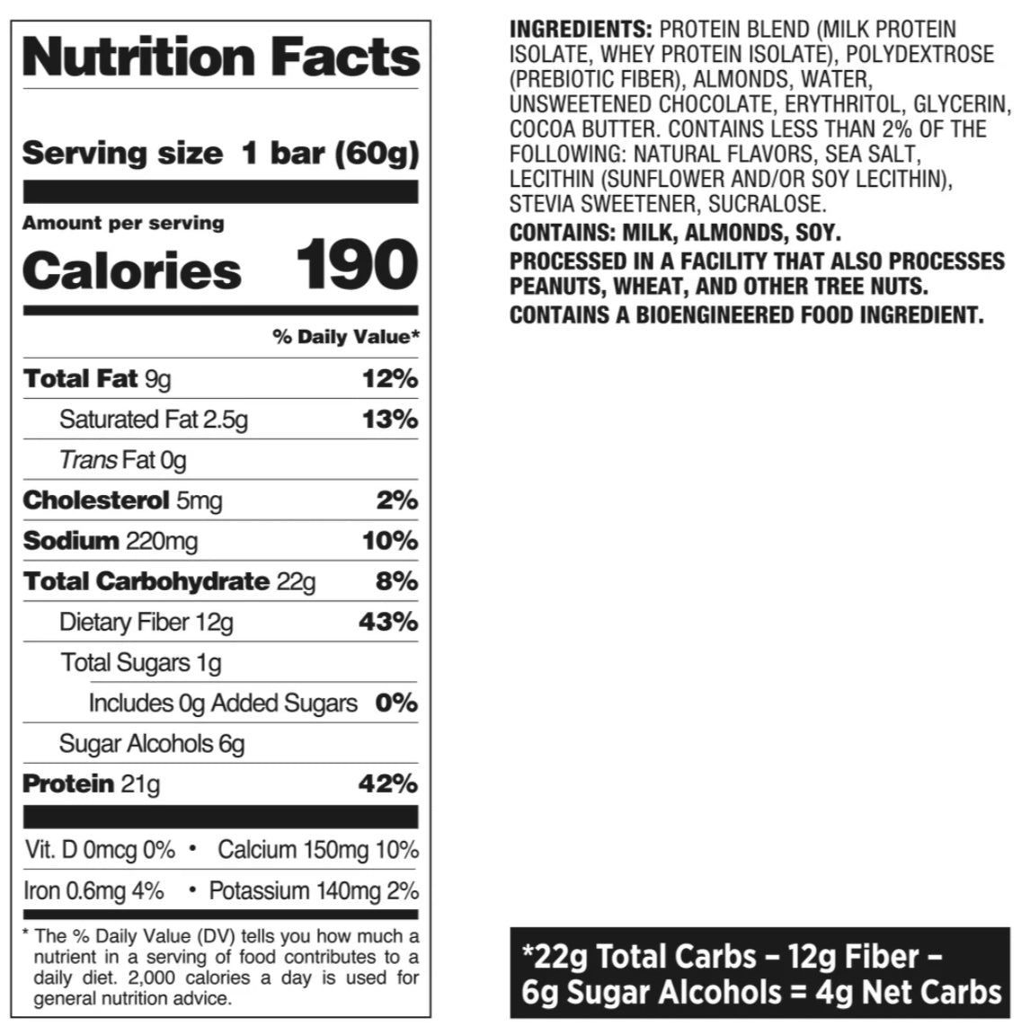 Tabla nutricional de Barra Proteína 60gr (QUEST) Chocolate Chip Cookie Dough