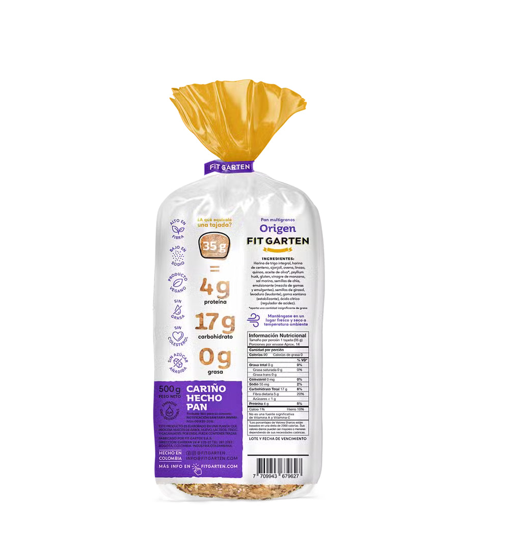 Tabla nutricional de Pan Tajado 500gr (FIT GARTEN) Orígen