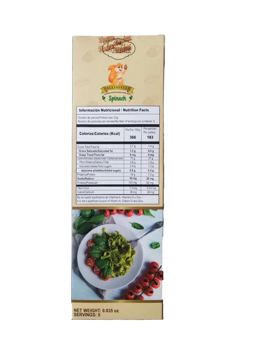 Tabla nutricional de Pasta Tagliatelle 250gr(BADEM) Espinaca