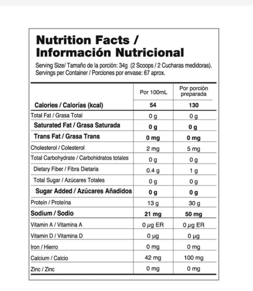 Tabla nutricional de Proteína Isolate Gourmet 2Lb (VITANAS) Organic Vainilla