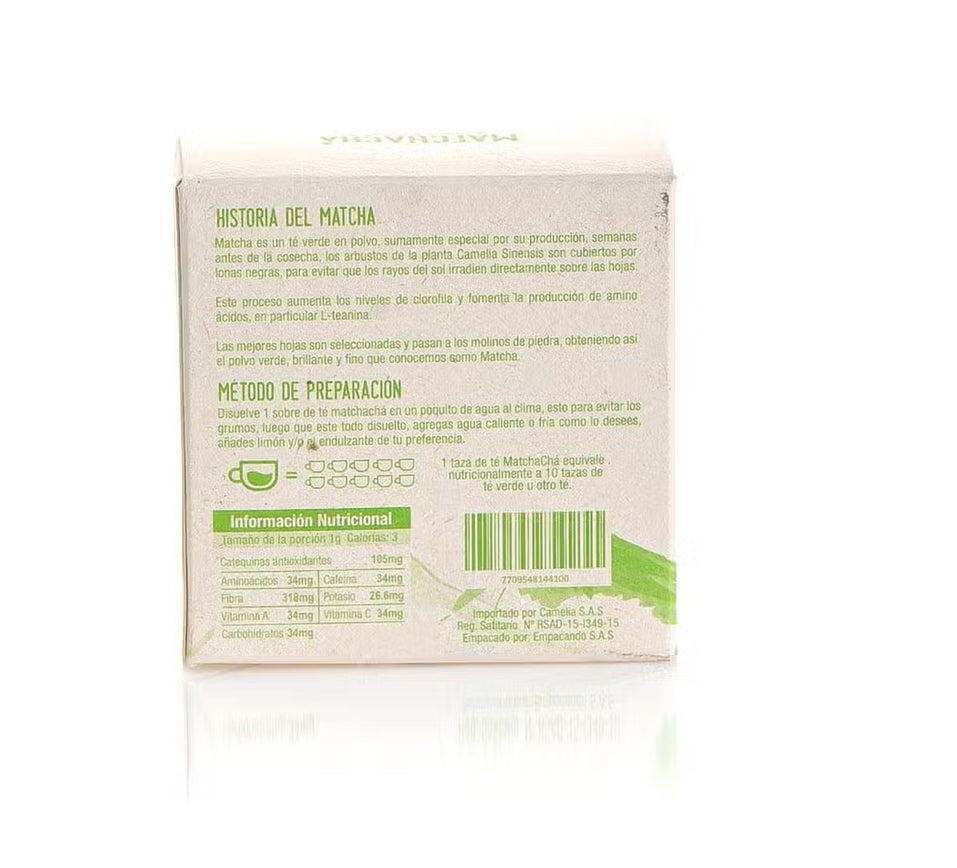 Tabla nutricional de Té Matcha 18gr (MATCHACHA) Sobres
