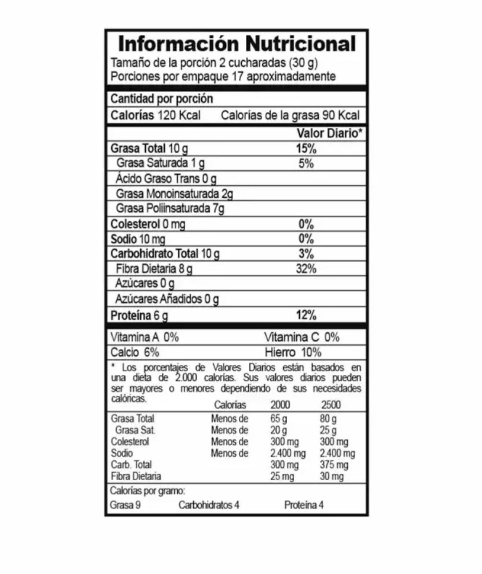 Tabla nutricional de Linaza Semilla 500gr (KARAVANSAY)