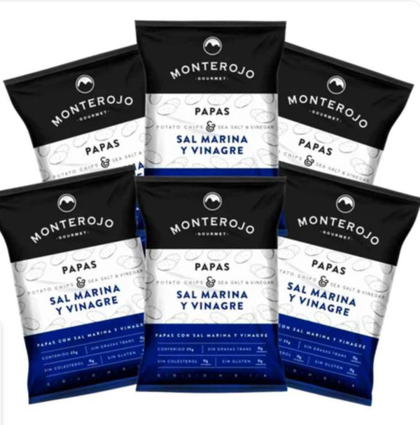 Paca de Papas 25gr (MONTEROJO) Sal Marina y Vinagre X6
