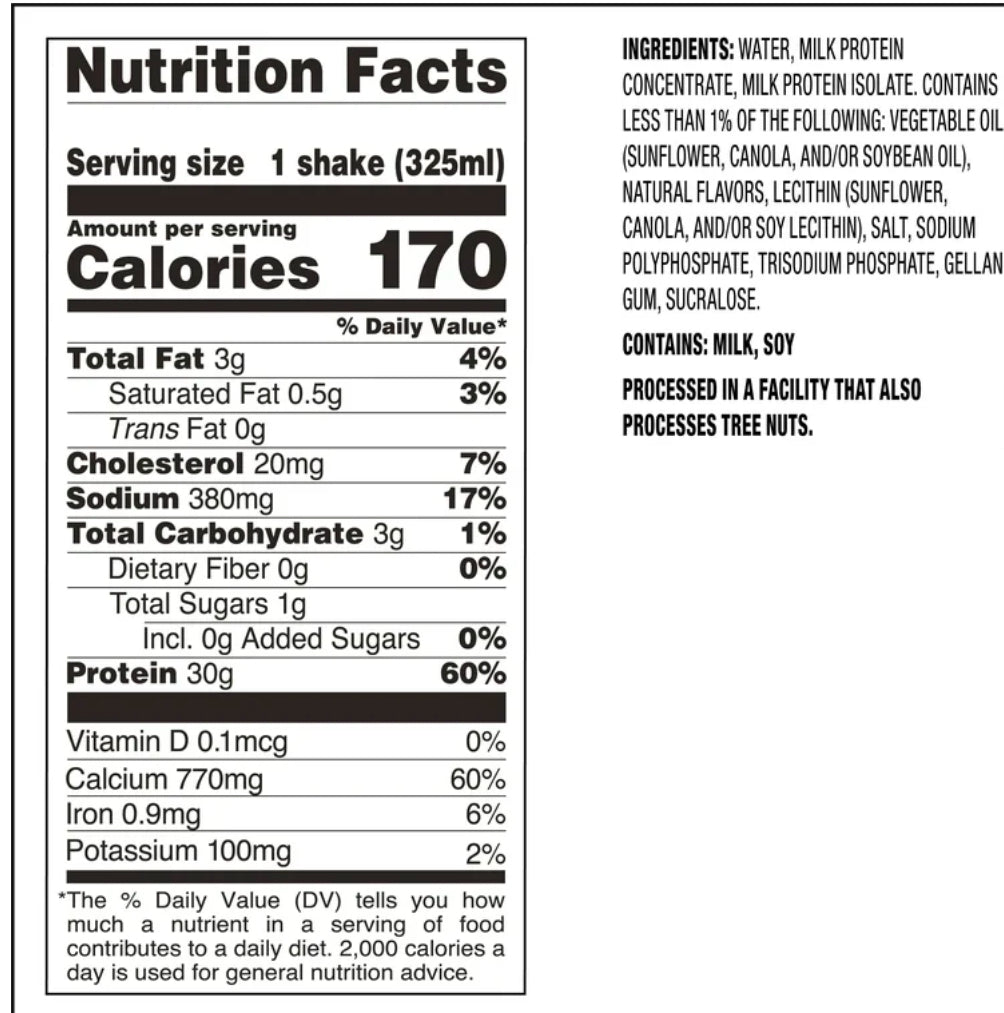 Tabla nutricional de Malteada de Proteína 325 ml (QUEST) Salted Caramel