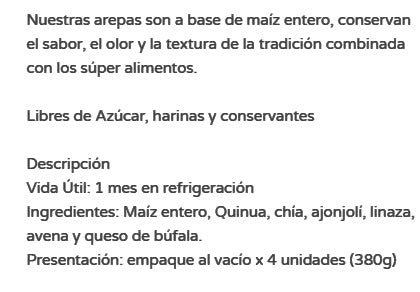 Arepa 400gr x 4 unds (MOLTOVIDA) Multicereal + Queso Bufala