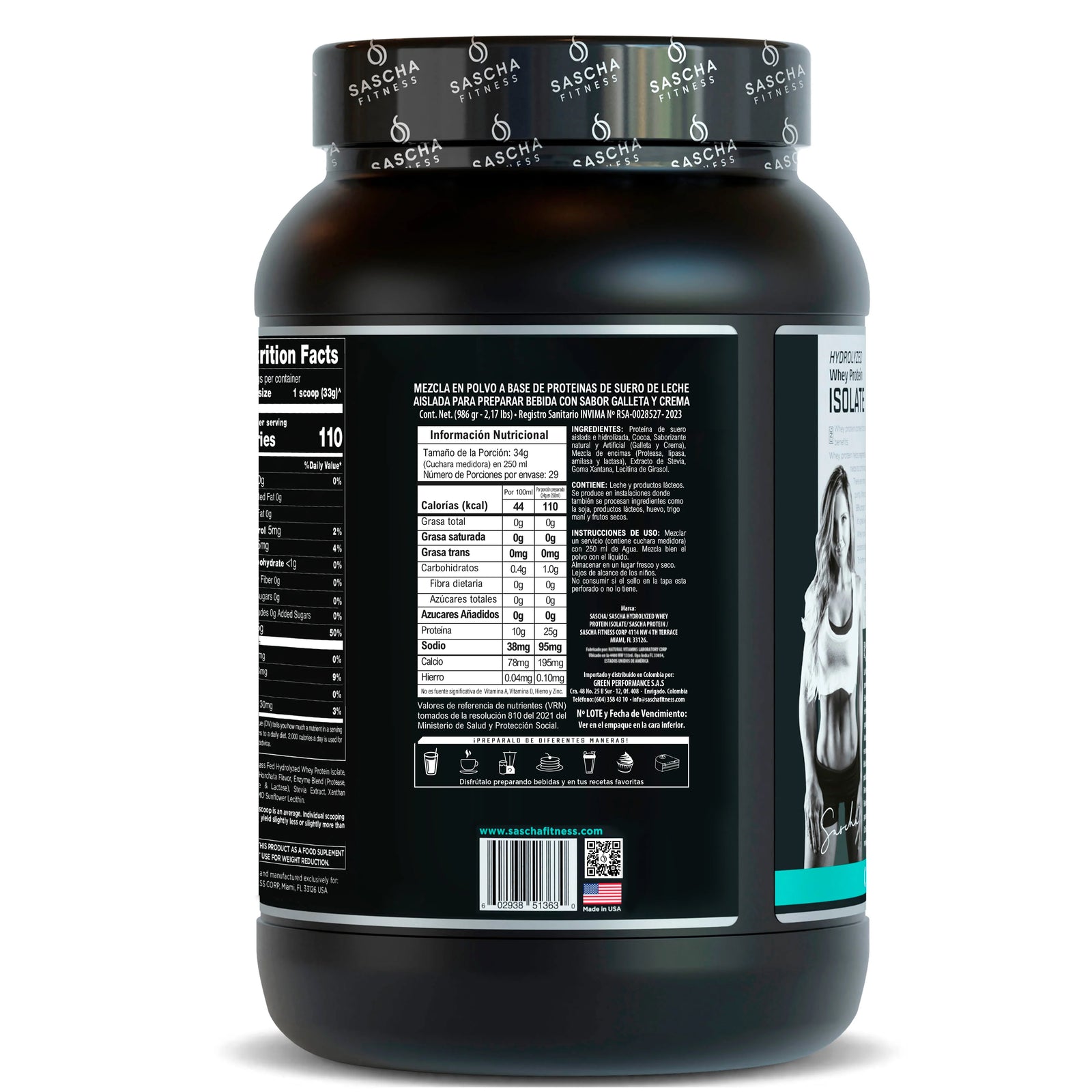 Tabla nutricional de Proteína Isolate 2Lb (SASCHA) Cookies & Cream