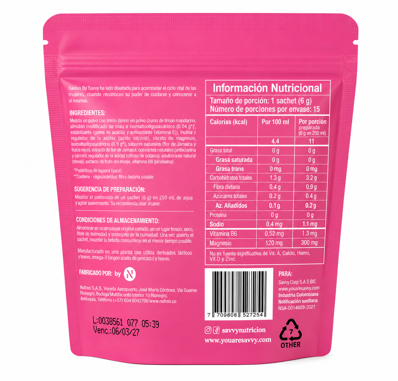 Tabla nutricional de Harmony Cycle (SAVVY) 90gr