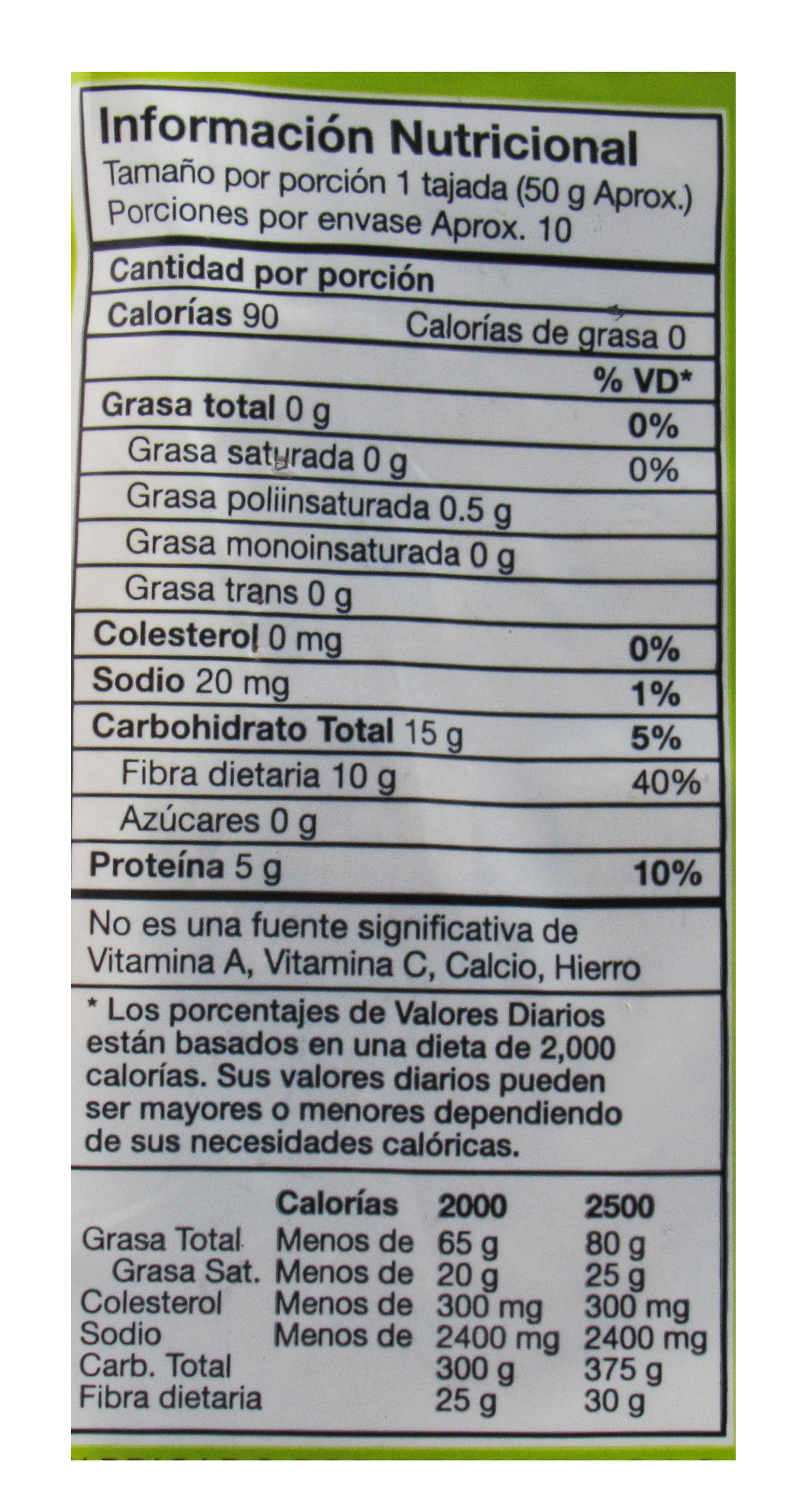 Tabla nutricional de Pan Tajado 500gr (FIT GARTEN) Vida