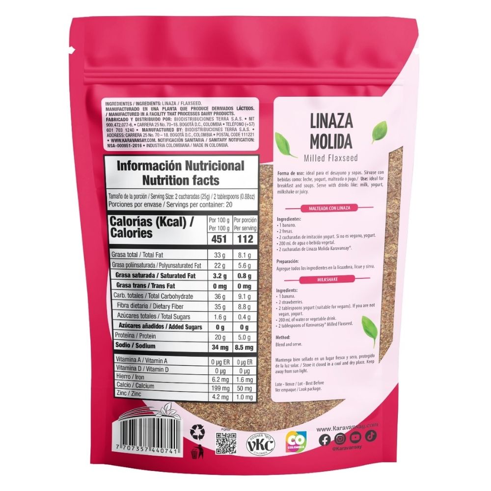 Tabla nutricional de Linaza Molida 500gr (KARAVANSAY)
