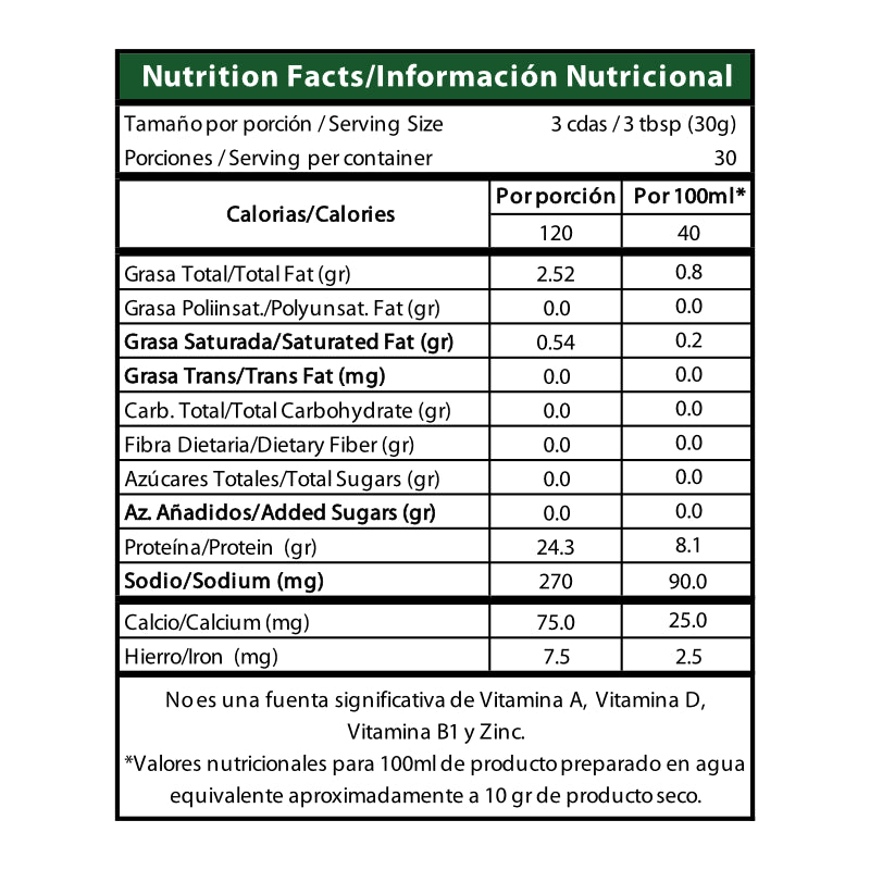 Tabla nutricional de Pea Protein Isolate 907gr (HERBIVORE) Naked