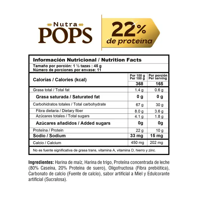 Tabla nutricional de Nutra Pops Cereal Crujiente (NUTRAMERICAN) 495GR