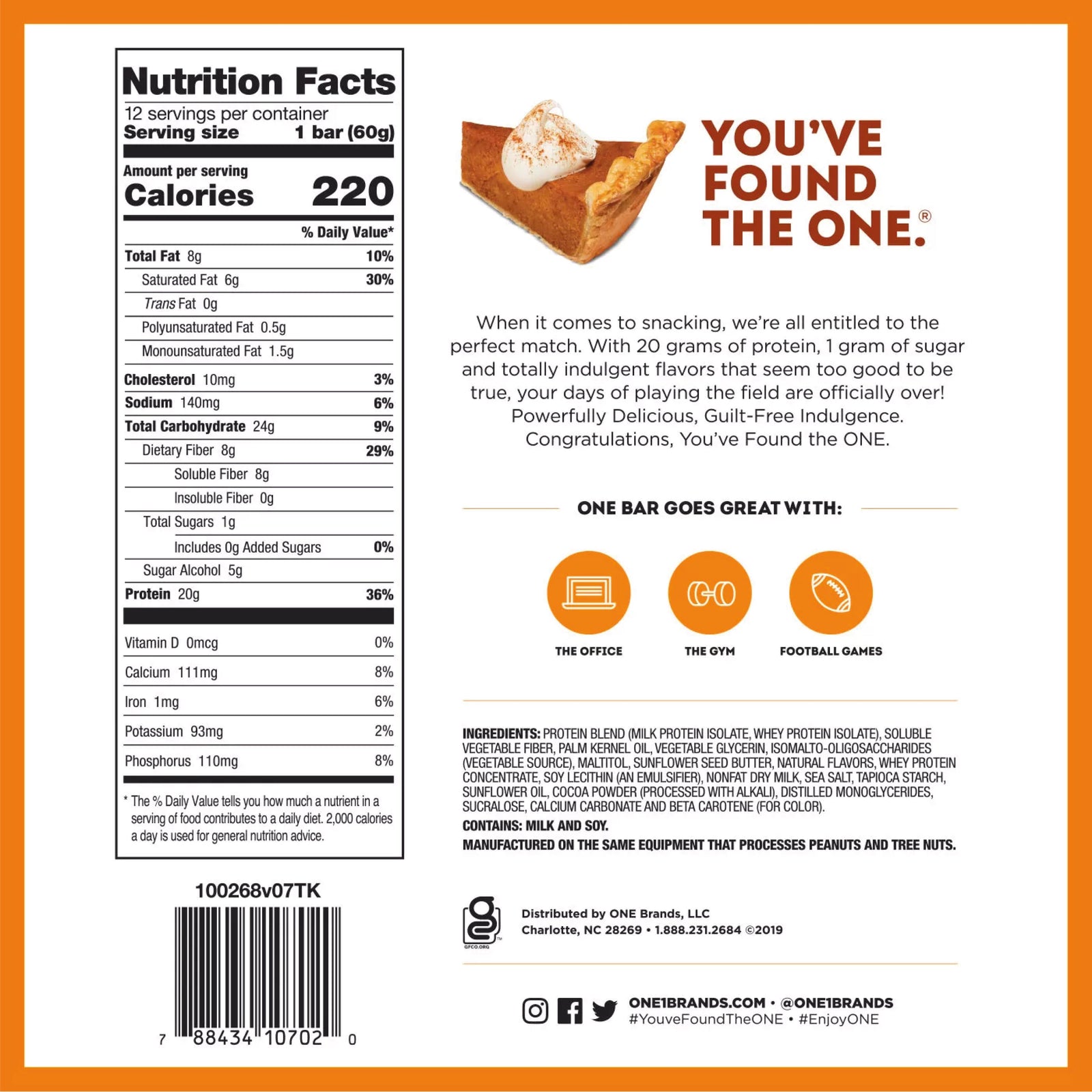 Tabla nutricional de Barra Proteína 60gr (ONE) Pumpkin Pie