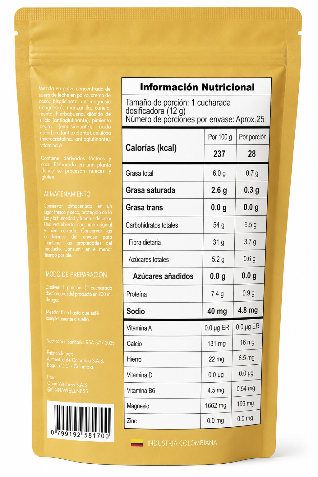 Tabla nutricional de GOLDEN PM (ONNA)