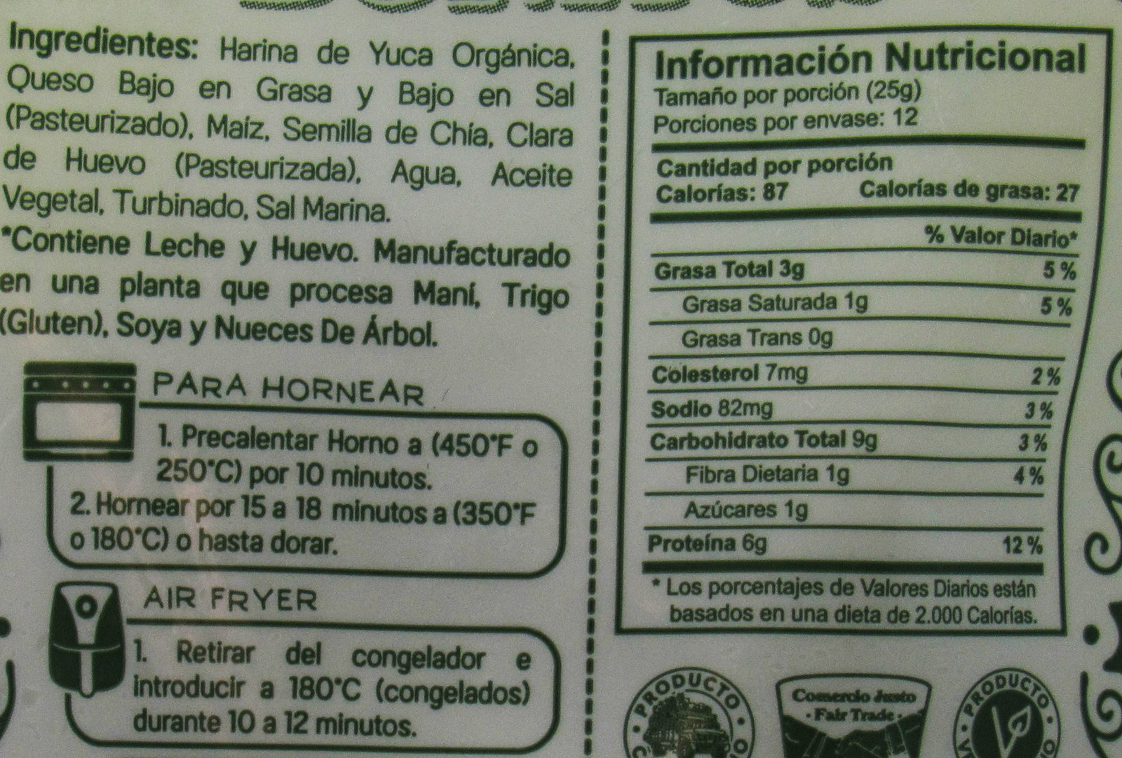 Tabla nutricional de Pan de Bono 12un (DEL ORIGEN) 300gr