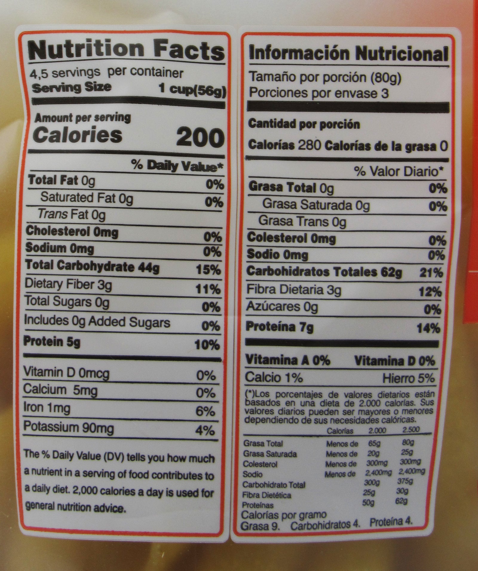 Tabla nutricional de Pasta con Quinua 250gr (EQUINAT) Penne